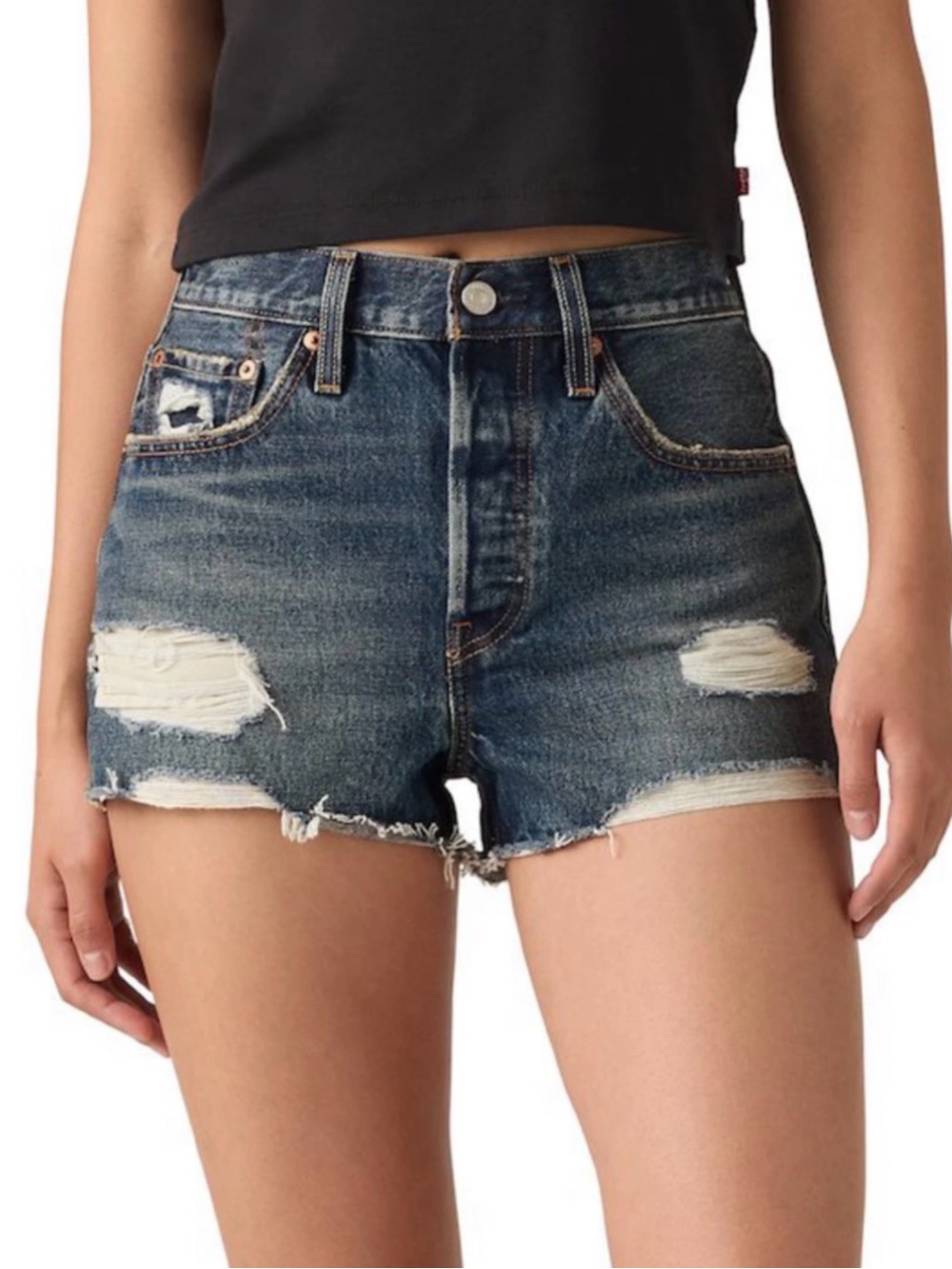 Levi's Women's Dark Blue Denim High-Rise Cutoff Shorts